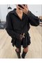 Women's Black Lace Detailed Layered Ruffled Belt Piece Shirt Collar Short Dress - 5
