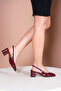 Burgundy Patent Leather Classic Block Heel Lu With Scarf Stiletto Shoes - 7
