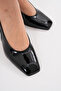 Black Patent Leather Classic Block Heel Lu With Scarf Stiletto Shoes - 4