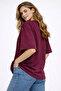Women's Oversized Fit 100% Organic Cotton Thick-Textured Crew Neck Burgundy T-Shirt - 2