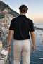 Men's Basic 100% Cotton Black Polo Neck T-Shirt - 6