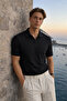 Men's Basic 100% Cotton Black Polo Neck T-Shirt - 5