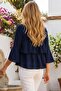 Women's Layered Front, Three-Quarter Sleeves, Woven Fabric Relaxed Fit Bluz - 6
