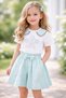 Eid Special Blue Stone Shorts and Skirt Set for Baby Girls & Children (with Gift of Panty Socks)