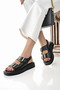 Women's Black Sandals Pair Buckled Orthopedic Sole Daily - 2