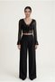 Women's Black Tulle Detailed Chest-Cut Out Crop Blouse - Spanish Sleeve Ruffle Stylish Night Blouse - 6