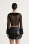 Women's Black Tulle Detailed Chest-Cut Out Crop Blouse - Spanish Sleeve Ruffle Stylish Night Blouse - 4