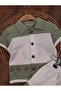Polo Collar Button-Front Hawaii Patterned Summer Boy's Baby/Child Set with Emblem Detail - 3