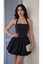 Women's Black Halter Neck Tie-Detail Halter Neck Dabıl Fabric Balloon Mini Dress