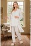 New Season Ecru Short Sleeve Eyelet Embroidery Linen Detailed Design Summer Maternity Maternity Dressing Gown Pajama Set - 7