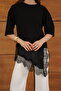 Asymmetrical T-Shirt with Lace and Satin Detail - Black |   D2942 - Black - 4