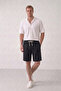 Men's Black Muslin Linen Shorts 100% Cotton Back Pocketed Full Fit - 2