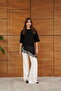 Asymmetrical T-Shirt with Lace and Satin Detail - Black |   D2942 - Black - 3