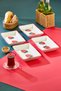 Çilek Patterned Ceramic Breakfast Presentation Plate Set of 4 Rectangular Plates Colorful Snack Plate - 8