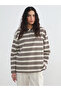 Lcw Modest Ecru Polo Yaka Striped Women's Sweatshirt Tunic