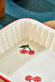 Cherry Figured Square Oven Dish with Wavy Edge Ceramic Presentation Plate Square Oven and Cake Mold 18X18 cm - 7
