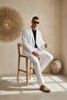Men's Linen Jacket Baggy Pants White Bottom Top Set Elastic Lace-Up Comfortable Cut Ls-5703 - 2