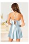 Sırtı Crisscross Straps Lace Pcs Nightgown Long Sleeve Satin Dressing Gown Set - 2
