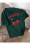 Unisex Green Happy Cherry Printed Crew Neck T-Shirt - 2