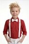 Boy's April 23 October 29 Red Sleeve Folded Shirt - White Pants - White Suspender Bow Tie Set - 3