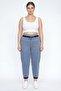 Women's Navy Blue Summer Pants with Elastic Waist, Ribbed and Lace-Up Cuffs, and Elastic Cuffs, and Ribbed Denim Pants