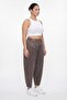 Women's Brown Summer Shalwar Denim Pants with Elastic Waist and Ribbed Stones, Special Design - 2