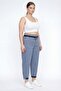 Women's Navy Blue Summer Pants with Elastic Waist, Ribbed and Lace-Up Cuffs, and Elastic Cuffs, and Ribbed Denim Pants - 2