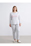 Lcw Dream Gray Crew Neck Embroidered Women's Pajama Set - 2
