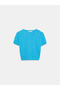 10788 Crew Neck Textured Knitwear Blouse-Turquoise - 5