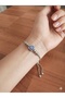 Stainless Steel Blue Evil Eye Bead Themed Zircon Stone Women's Elevator Bracelet - 3