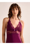 Night Dress Sleeveless with Lace Detail and Thong - 4