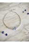 Stainless Steel Blue Evil Eye Bead Themed Zircon Stone Women's Elevator Bracelet - 4