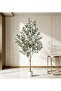 Realistic Faux Olive Tree with Natural Trunk & Fruits, Elegant White Pot, Modern Home Office Plant