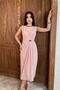 Women's Powder Draped Gold Buckle Detail Midi Length Dress Nbmy3892
