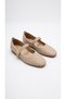 Women's Beige Banded Straw Pattern Detailed Soft Daily Ballet Flats Shoes