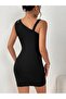 Women's Asymmetrical Collar Detail Black Short Dress - 7