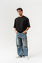Unfinished Basic Crew Neck Stitch-Free Sleeve Detail Oversized T-Shirt - 6