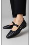 Women's Black Banded Straw Pattern Detailed Soft Daily Ballet Flats Shoes - 3