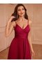Women's Strappy Double-Breasted Collar Slit Long Crepe Evening Dress – Special Occasion Dress - 2