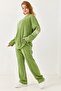 Women's Crew Neck Embroidered Oversized Tracksuit Set Green - 2