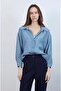 بأكتاف منسدلة قميص كبير الحجم - رمادي أزرق - 4