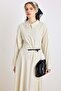 Premium Fabric Flared Dress with Belt Accessories Cream 9423-E - 4