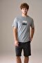 Men's Short Sleeve 100% Cotton Shorts Pajama Set Gray