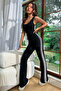 New Season Women's Strappy Square Collar Long Diving Jumpsuit with Side Stripes - 2