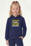 Kangaroo Pocket Hooded Girls' Sweatshirt with Print Detail - 3