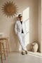 Men's Linen Jacket Boyfriend Pants White Bottom Top Set Elastic Lace-Up Relaxed Cut Ls-5524 - 2