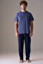 Men's Short Sleeve Buttoned Collar 100% Cotton Pajama Set Petrol - 2