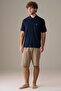 Men's Short Sleeve 100% Cotton Shorts Pajama Set Dark Navy Blue - 2