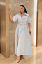 Crepe Fabric Double-Breasted Collar Belt Piece Dress - Baby Blue