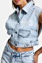 Women's Ice T-3S6-3 Cropped Fit Lace and Stone Detailed Design Denim Vest - 3